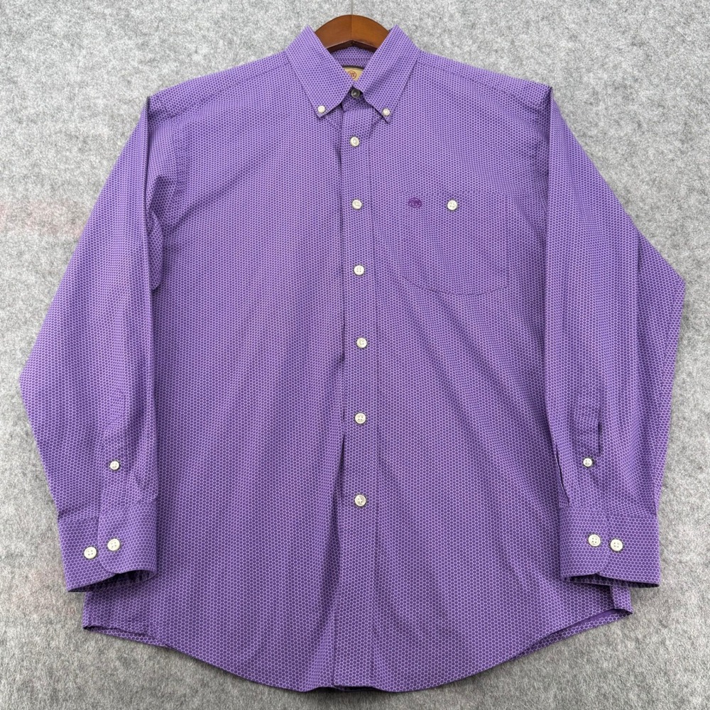 Wrangler 20X Mens Purple Honeycomb Print Long Sleeve Button Down Shirt L